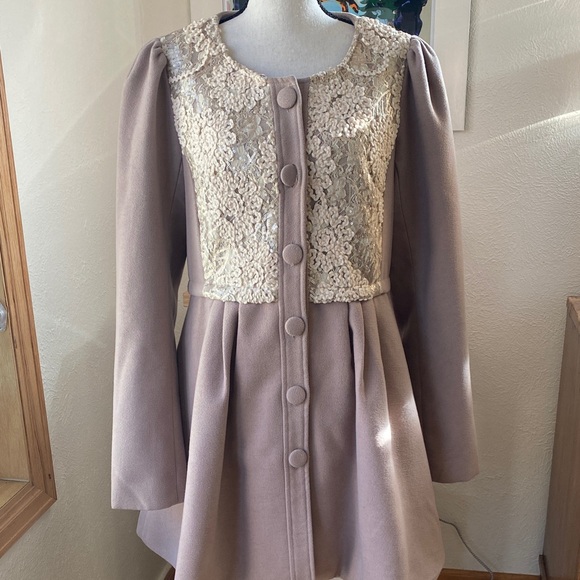 A'Reve Jackets & Blazers - A'Reve Lavender and Cream Lace Accent Coat